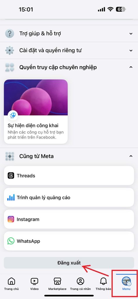 Cách đăng xuất Facebook trên điện thoại iphone