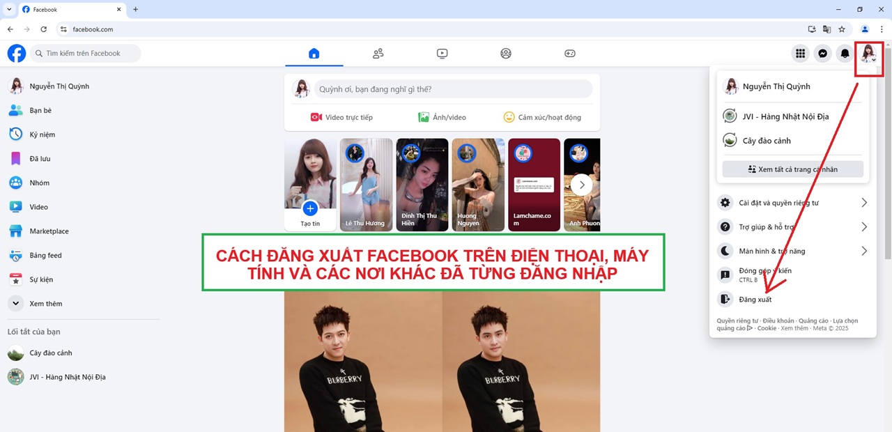 Cách đăng xuất Facebook trên máy tính